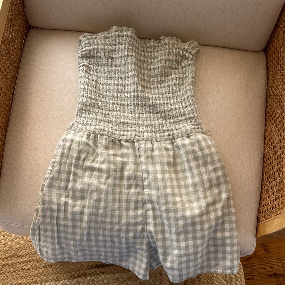 Abercrombie & Fitch Green Gingham Romper
